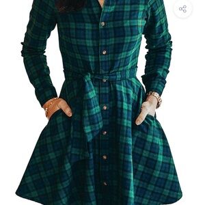 Kiel James Patrick Green Plaid Long Sleeve Dress
